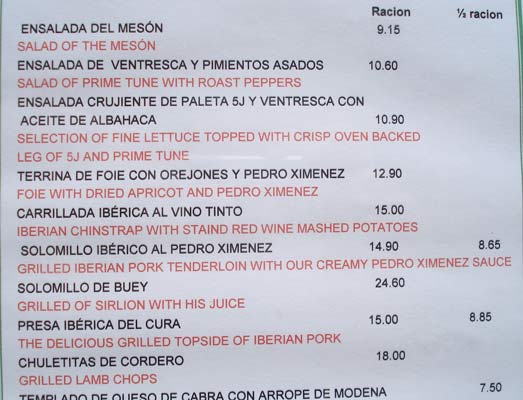 menu, seville